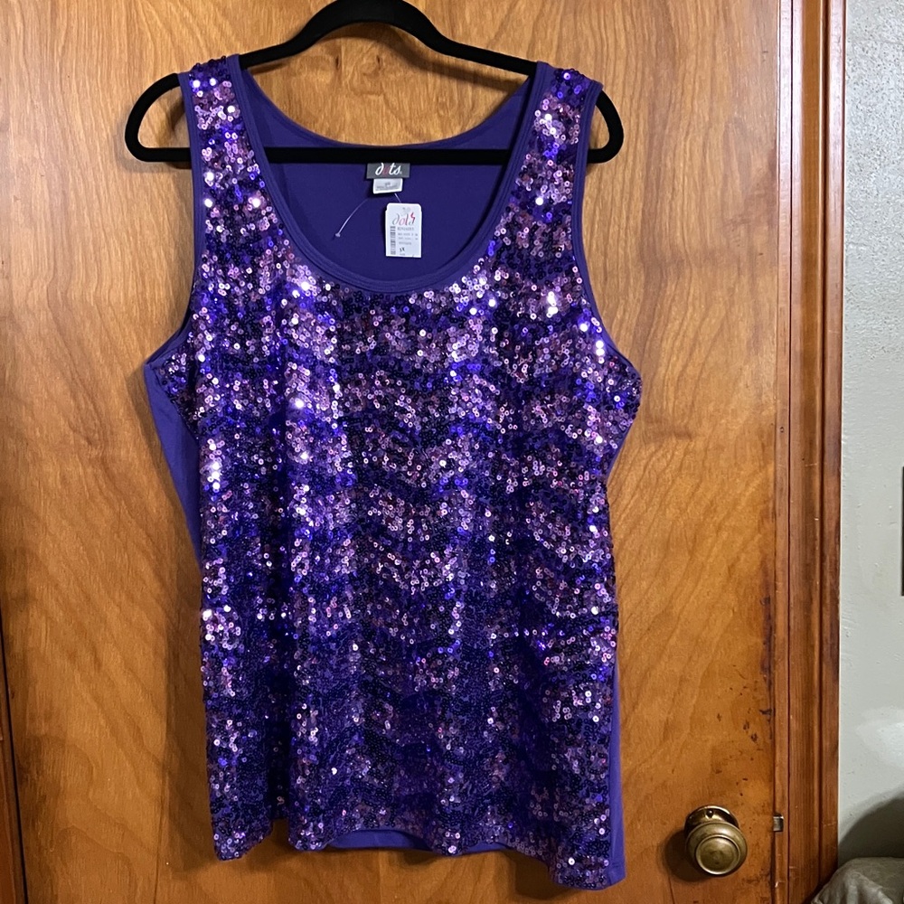 Dots Purple Sequin Scoop Neck Tank Top